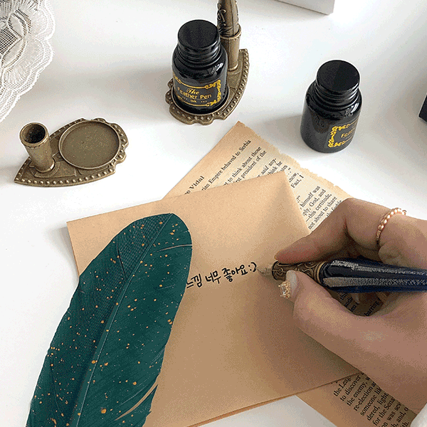 *[인기] 골드물감깃털 캘리그라피 글씨연습 만년칠 펜촉 잉크세트