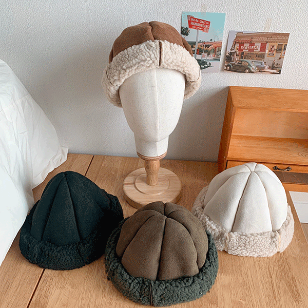 리버시블 양털 버킷햇 무스탕 벙거지 모자 4color