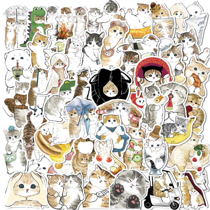 50장세트 고양이그림 스티커 캐리어 노트북 폰꾸 다꾸 방수 조각스티커팩
