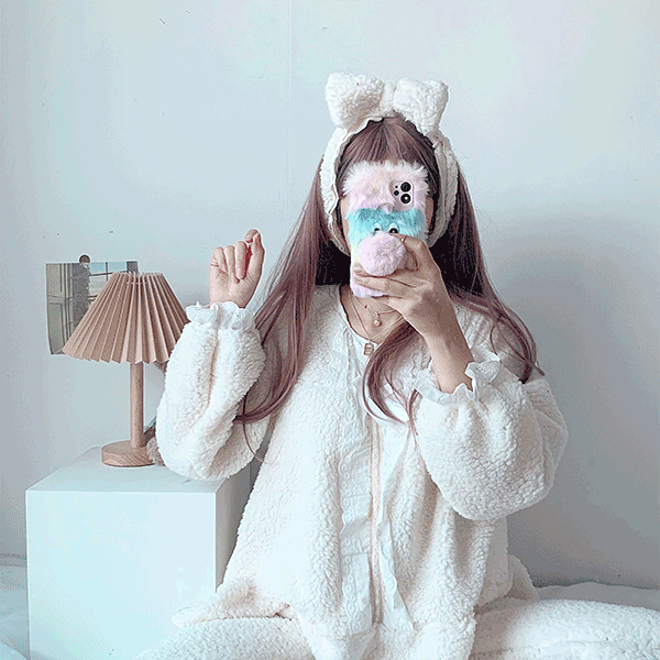[헤어밴드무료]양털 몽글몽글 소프트 레이스 수면 파자마 잠옷